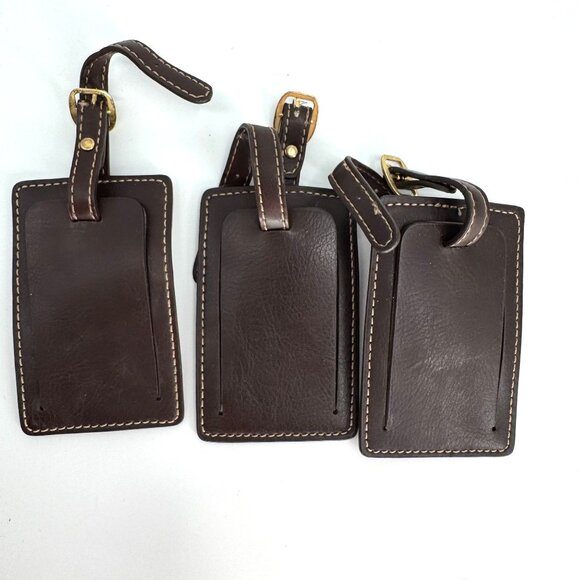 Diane Von Furstenberg Leather Luggage Tags Set Of 3 Brown Buckle Strap Old Money - Picture 3 of 6